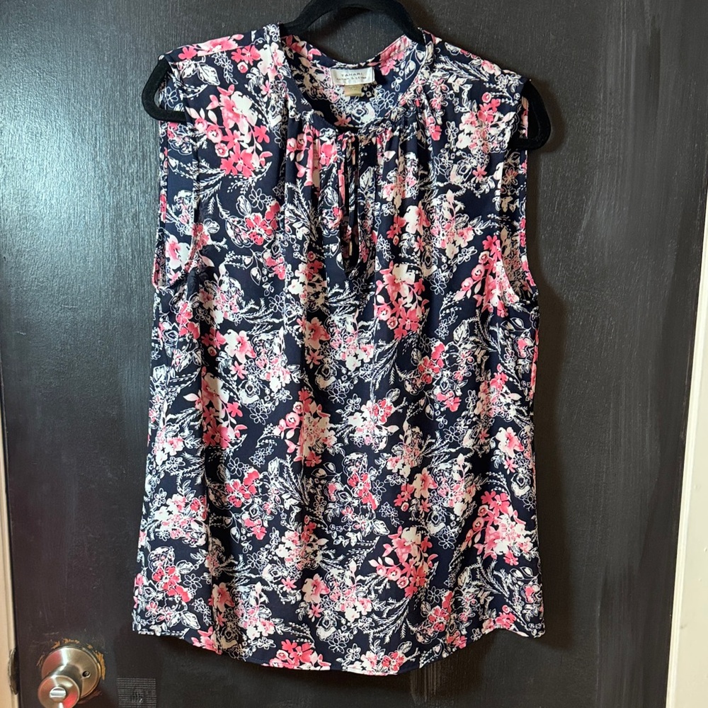 Tahari Floral Sleeveless Top - Pink and Black